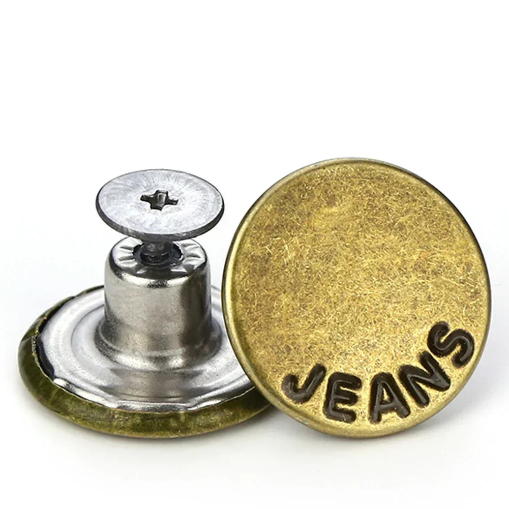 10PC โลหะกางเกงยีนส์ปุ่ม 17 มม.ไม่มีเย็บสกรูปุ่มชุดซ่อมที่ถอดออกได้ Jean Buckles เสื้อผ้ากางเกง Pins