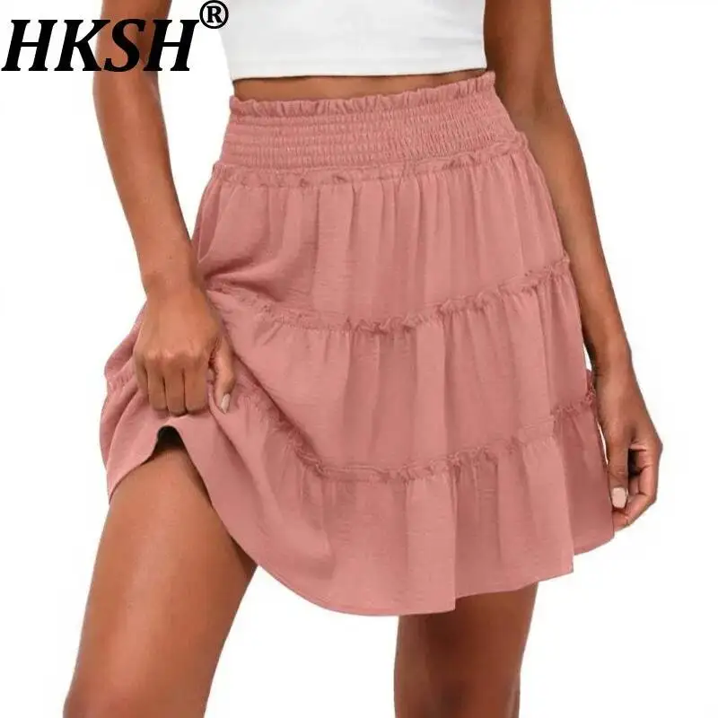 

HKSH Women Skirts Trend Fashion Casual High-Waisted Ruffled Patchwork Multi-Layered Elastic Waist Chic Mini Tiered Skirt HK25313