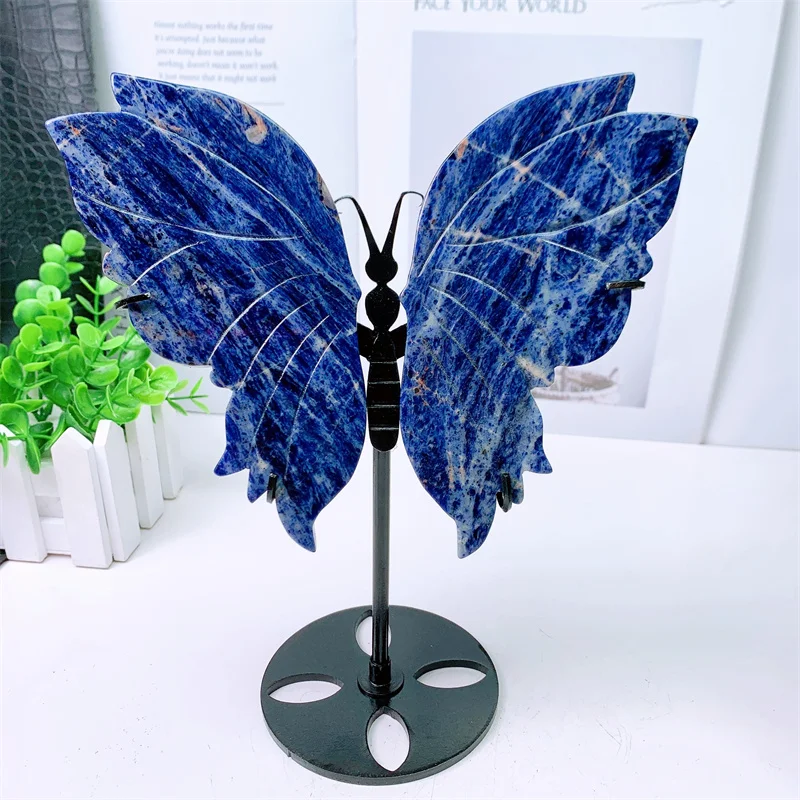Natural Blue Sodalite Butterfly Wings, Crystal Carving, Gemstone Crafts, Children Birthday Present, Decorations Gift, 1Pair