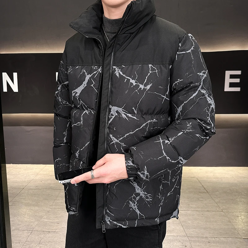 

New 2025 Men's Cotton Jaet Cra Print Workwear Casual Thiened Stand Collar Warmth Enhanced Ci Faion Stand Fit