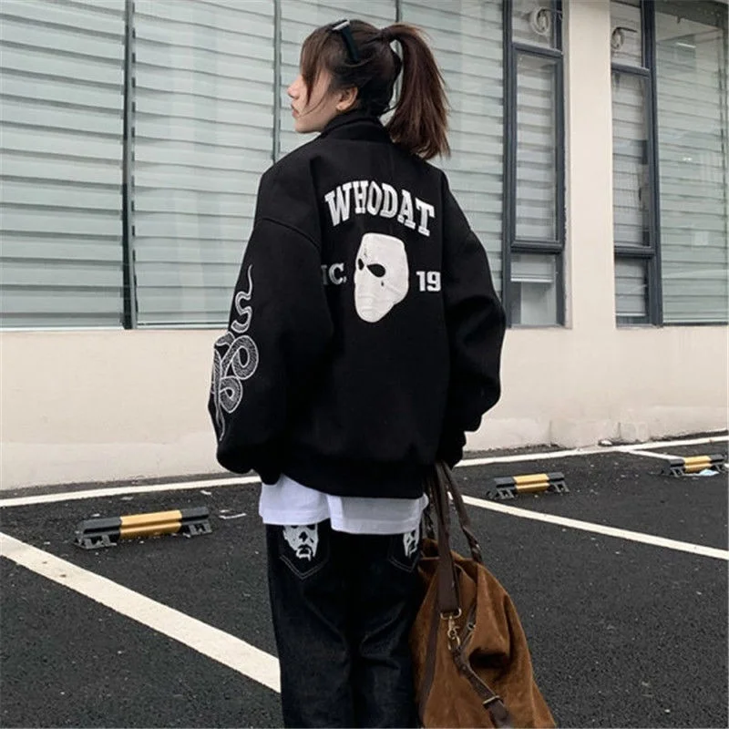 Women\'s Bomber Jacket Harajuku Hip Hop Oversized Black Coat Unisex Spring Velvet Jacket Bomber Jacket chaquetas