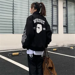 Women's Bomber Jacket Harajuku Hip Hop Oversized Black Coat Unisex Spring Velvet Jacket Bomber Jacket chaquetas