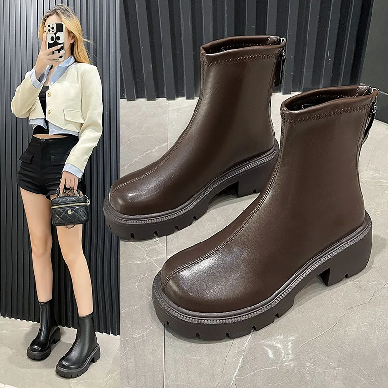 Lolita Boots Female Shoes Boots-Women Back Zip Zipper Luxury Designer Winter Footwear Round Toe Ladies 2024 Ankle Rock Fashion R