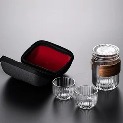 Portable Travel Stripe Glass Tea Cup Set Heat Resistant Glass Teapot Set Convenient Kung Fu Tea Set Teaware