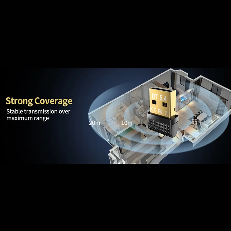 محول USB بلوتوث 5.4 ممتاز عالي السرعة EDR + BLE، جهاز استقبال وإرسال الصوت دونجل لاسلكي للكمبيوتر المحمول