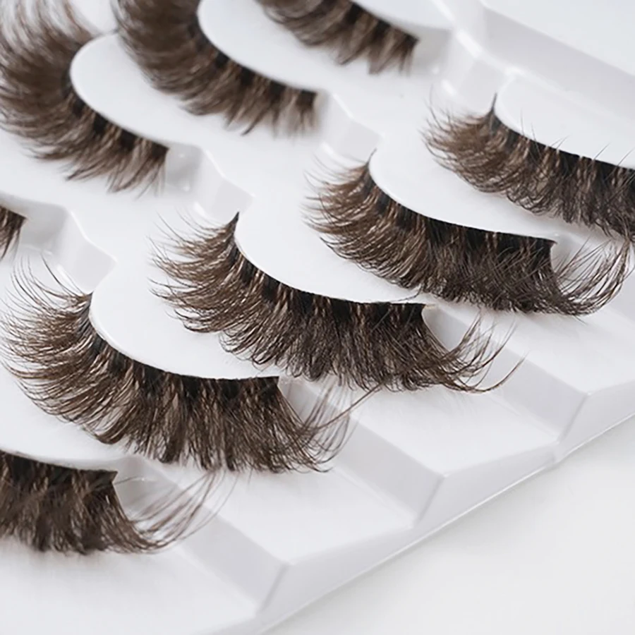 5 pares de cílios postiços marrom haste transparente, barra 8D cílios postiços fofos de mangueira artificial