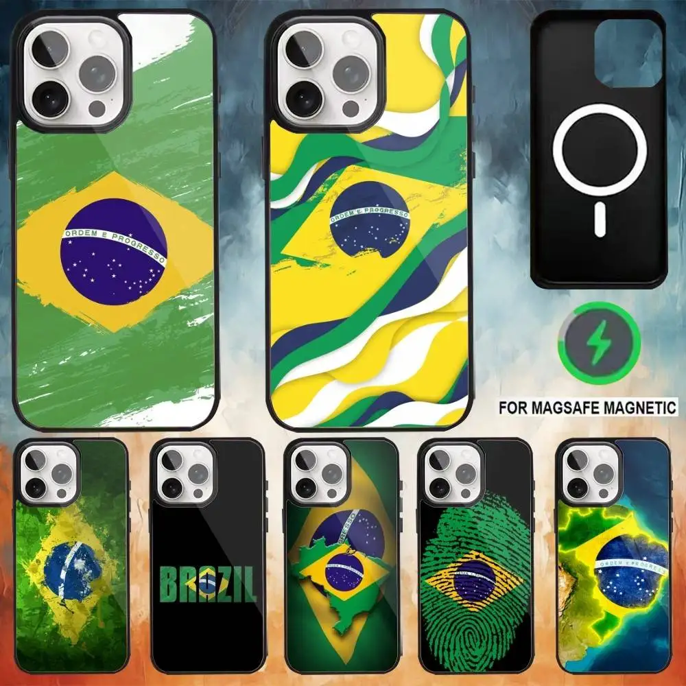 

Brazil Flag Phone Case For iPhone17,16,15,14,13,12,11 Plus,Pro Max Magnetic For Magsafe Wireless Charging