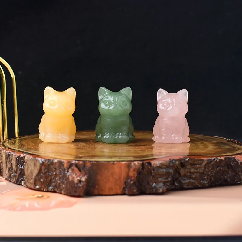 1PC Natural Crystal Carved Sit Cat Healing Stone Crystal Figurines Reiki Gemstone Crafts Home Decoration Children DIY Gift