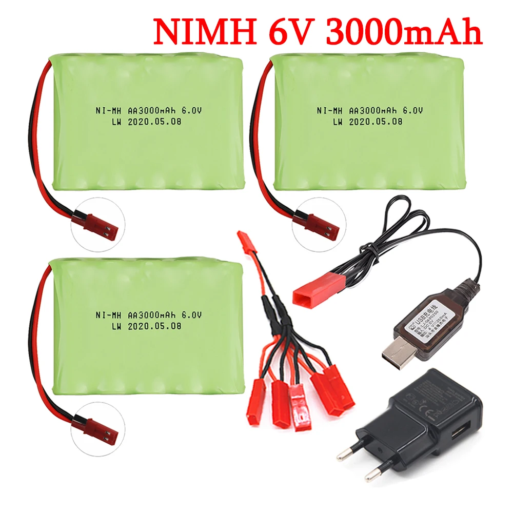 NIlaissée-Batterie aste pour jouets RC, 6V, 3000mAh, chargeur pour voitures, bateaux, robots, réservoirs, odor, AA, 3000mAh