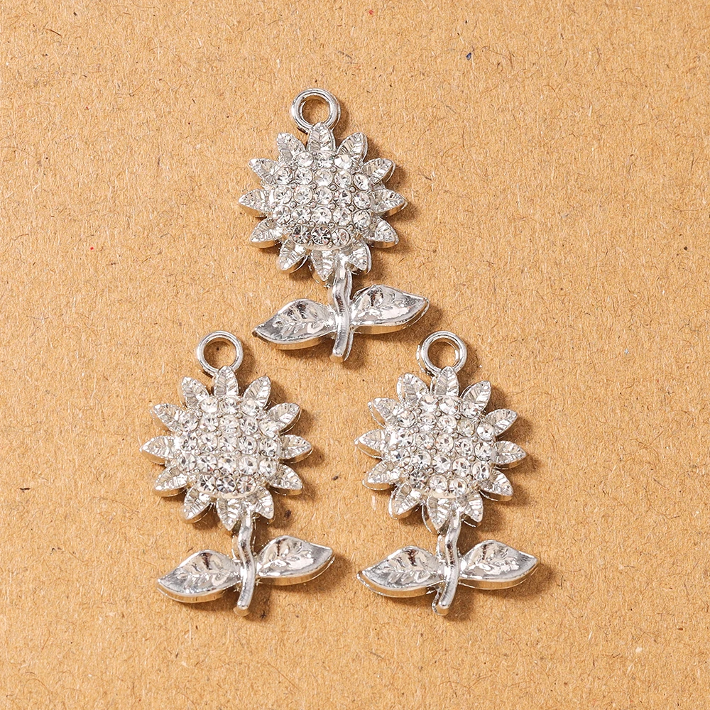 

10pcs Luxury Rhinestones Sunflower Charms Pendant for Jewelry Making Necklace Earrings DIY Handmade Accessories