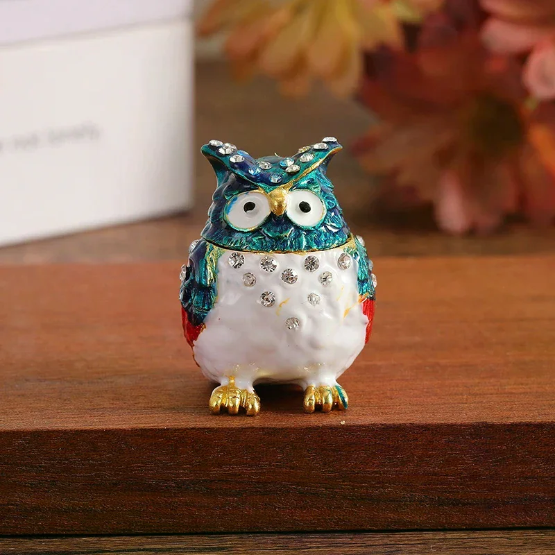 لتخزين المجوهرات 1 قطعة صندوق مجوهرات على شكل بومة من حجر الراين الملون ، صندوق صغير من المينا ، صندوق تخزين رائع لسطح المكتب #1