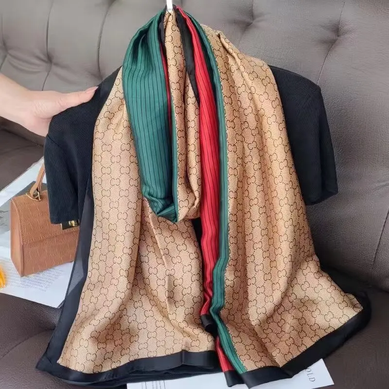 1 Stück 90x180cm Neuer Seidensatin-Schal, Künstlerischer Stil, Retro-Schal mit Pflanzen- und Blumendruck, Elegantes und leichtes Luxusgeschenk für Mama – Detail 8