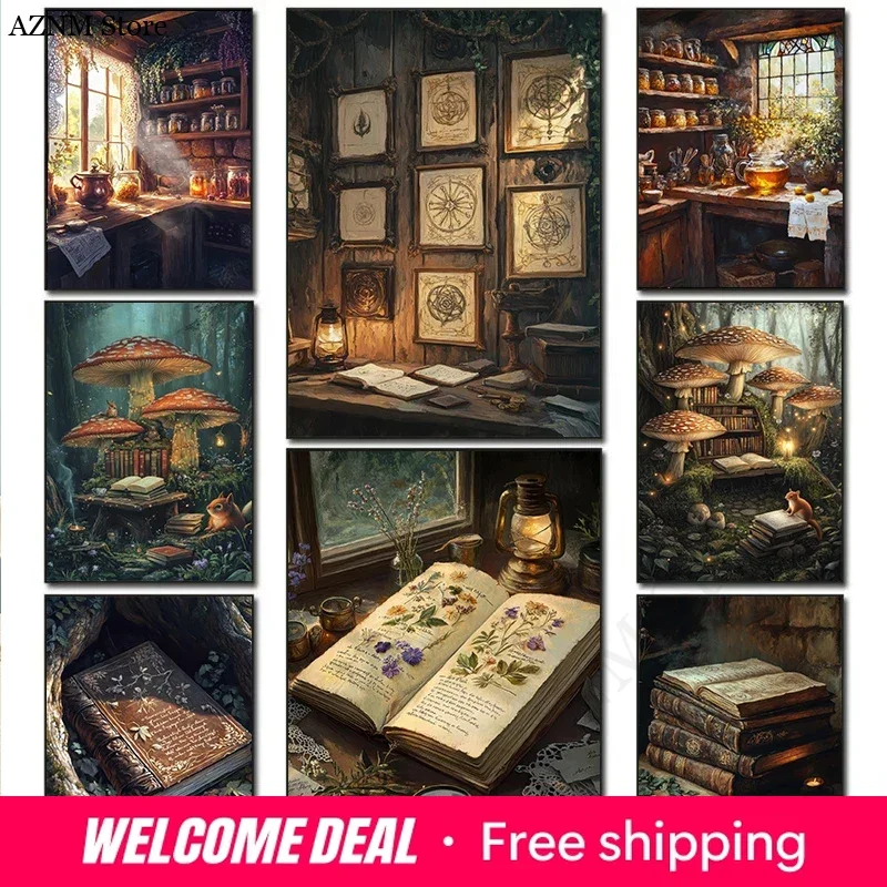 Wizards Potion Old Leatherbound Alchemy Book Poster Wizards Bookstore Canvas Painting Dark Academia Wall Art Pictures Home De