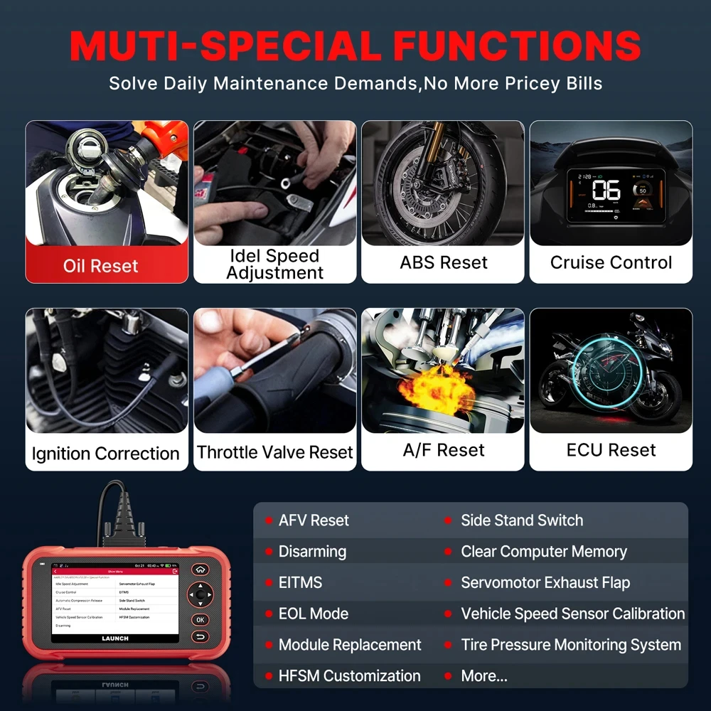 LAUNCH CRP129MT Motorcycle Diagnostic Tool OBD2 Scanner Full System ECU ABS Engine Scan Tool Multi Brand Motorbike Code Reader