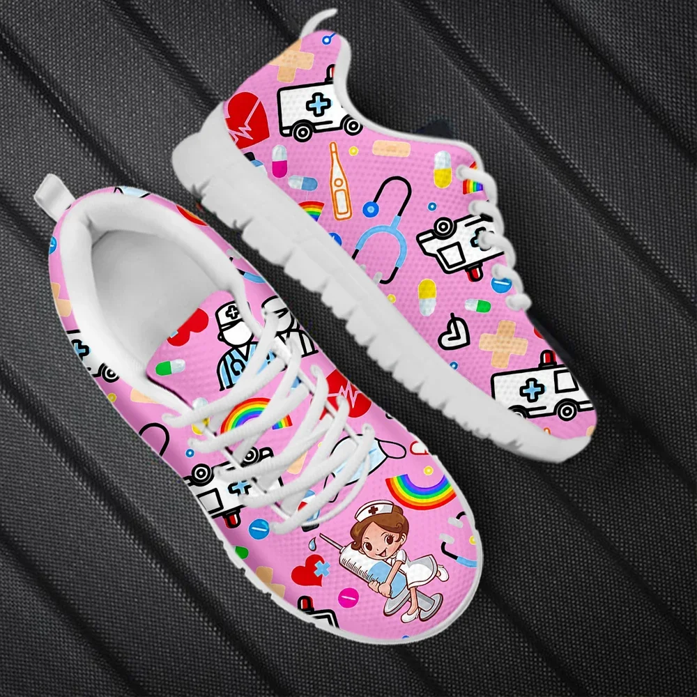 2023 New Nurse Shoes Classic Cartoon Nurse Girls Ambulance ECG Medical Pattern Lace-up Sneakers Outdoor Footwear Hot