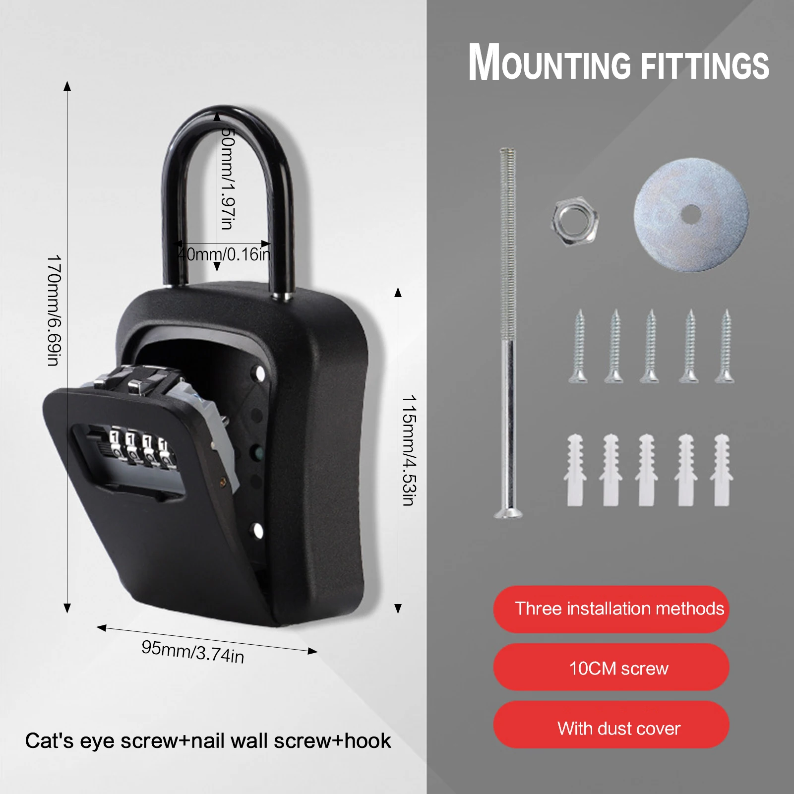 البلاستيك مفتاح اقفال الصناديق في الهواء الطلق الحائط المفاتيح صندوق تخزين 4 أرقام الجمع كلمة المرور قفل الأمان تخزين سر آمن #4