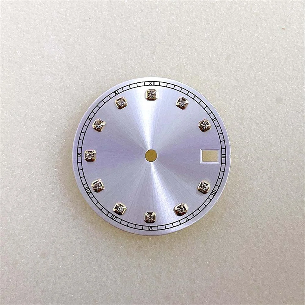 28.5 مللي متر شعاع الشمس الهاتفي حافة ذهبية حجر مطعمة علامات ساعة ، دائرة السكك الحديدية ، ل NH35/NH36 ساعة يد تعمل بالحركة الأوتوماتيكية لتقوم بها بنفسك أجزاء