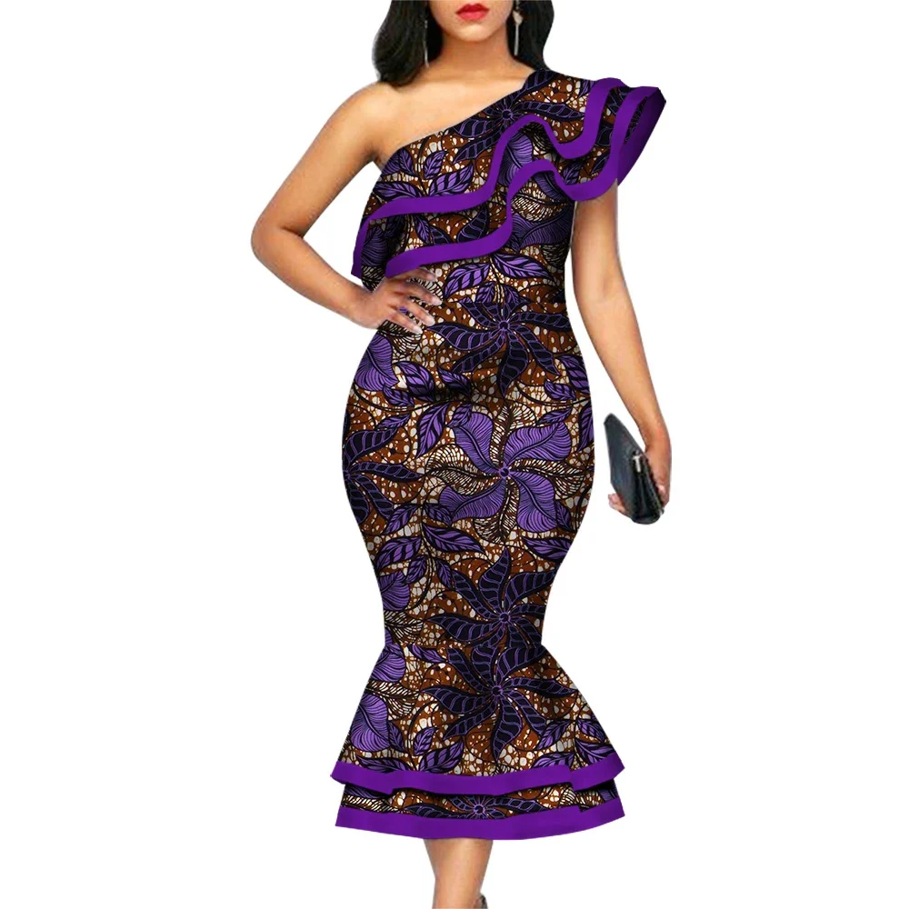 

Formal Evening Dress Elegant One Shoulder Ankara Trumpet Dress for Women Women's Evening Dress Featuring Mermaid Maxi Dress