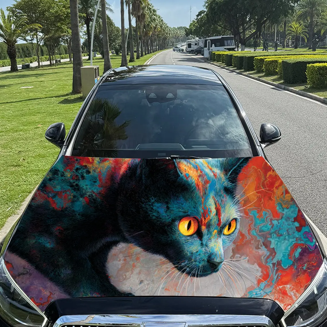 

Vibrant Colorful Cat Car Hood Stickers - Self-Adhesive, Waterproof and Durable Vinyl Wrap, Decorate And Protect Your Car, Fit Fo