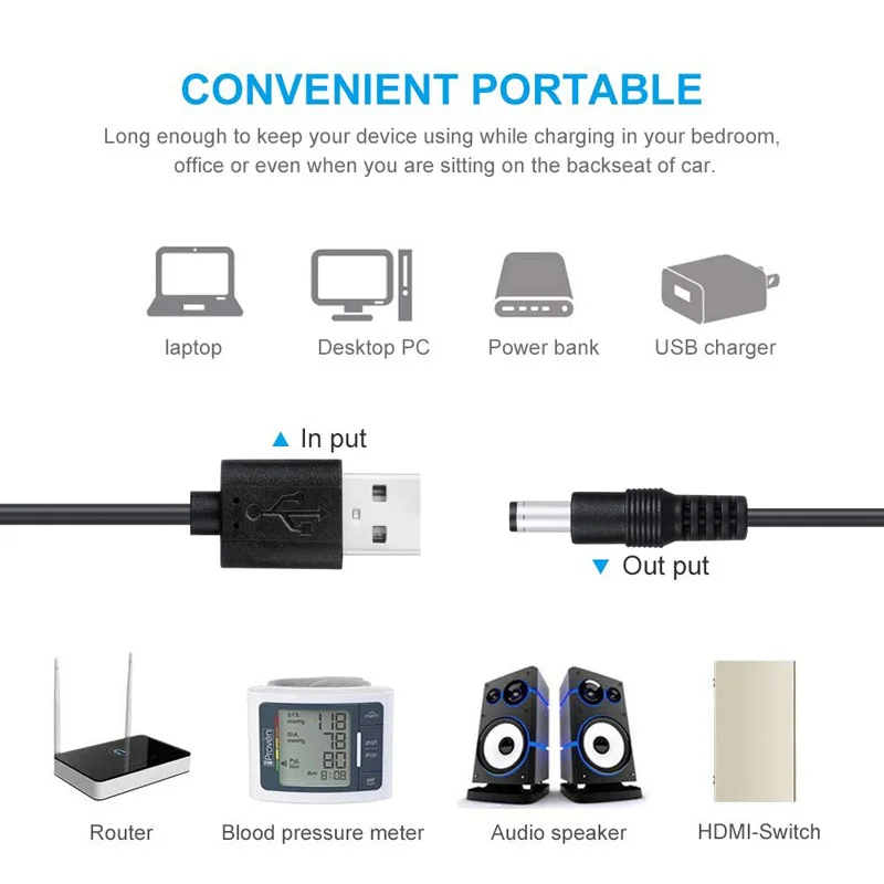 1M USB DC 5V to 9V 12V Cable Boost Converter Step-up Cord 55*21MM 3.5*1.35MM Plug For Wifi Router Modem Fan Speaker Powerbank