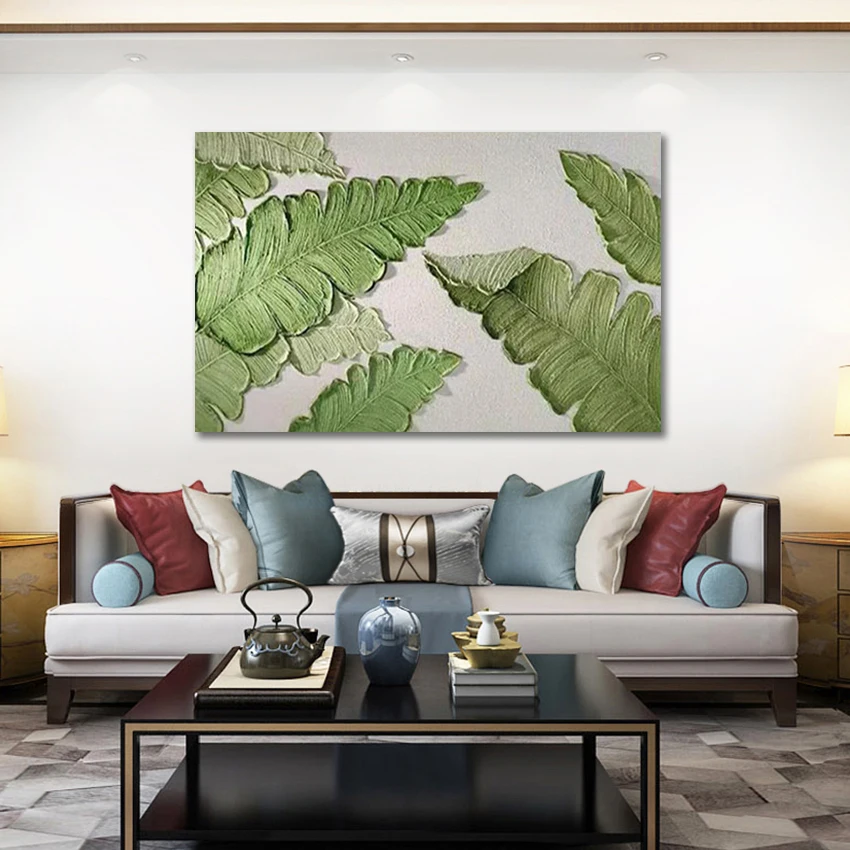 

Зеленый акриловый дизайн с текстурой, холст с ножом, украшение для ресторана, стена, абстрактная картина, современные картины маслом