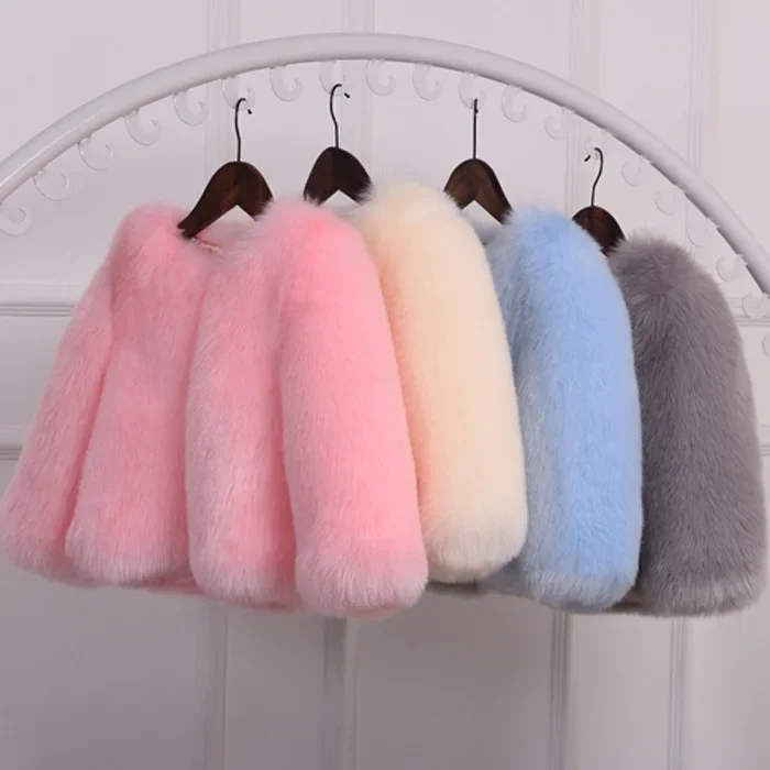 Kids Boutique Clothing Baby Girl Winter Clothes Coat Cotton 2023 New Imitation Fox Hair Solid Color Fur Sweet Fashion Warm