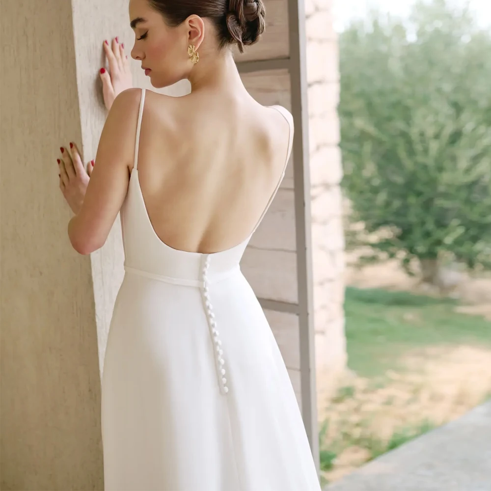 Spaghetti Straps Wedding Dresses Boat Neck Bridal Growns Open Back Evening Dresses Floor Length Customized New свадебное платье