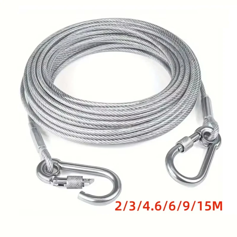 Heavy-Duty Reflective Dog Tie-Out Cable,Stainless Steel Wire Dog Leash For Large Dogs Up To 250lbs, Swivel Snap Hooks Multi-size
