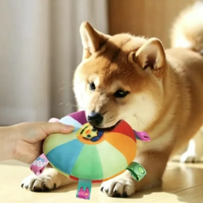 Colorful Pet Plush Squeaky Toy Bite-Resistant Interactive Dog Chew Toy with Ribbons for Small Medium Dogs
