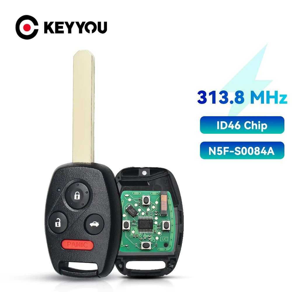 

KEYYOU 4 кнопки для Honda Civic EX Si 2006-2013 удаленный автомобильный брелок 313,8 МГц STREAM ID46 чип N5F-S0084A