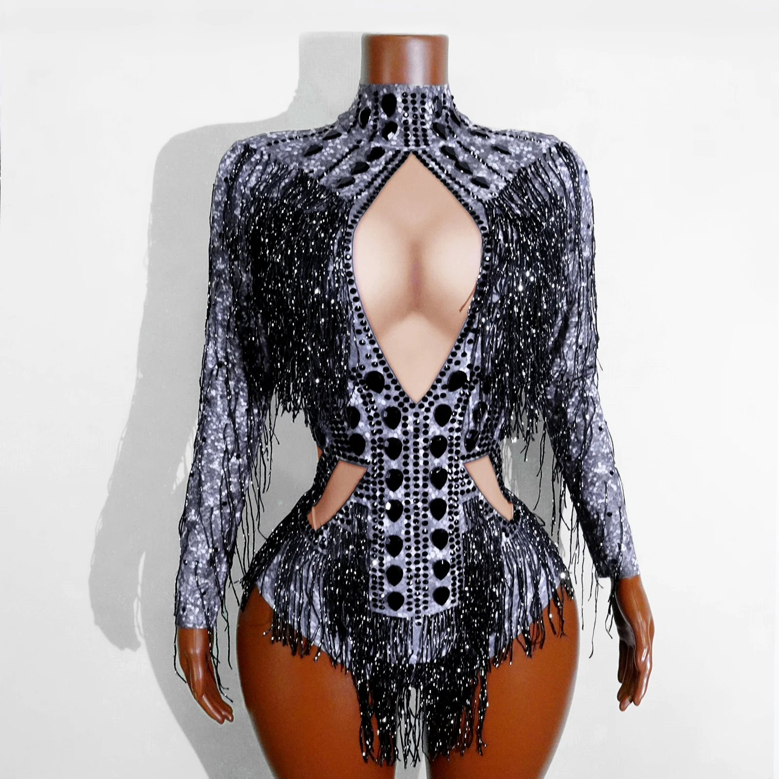 Stage Performance Sexy Cutout Tassel Jumpsuit Team Pole Dance Club Birthday Party Nightclub Dj Singer Dance Performance Costume