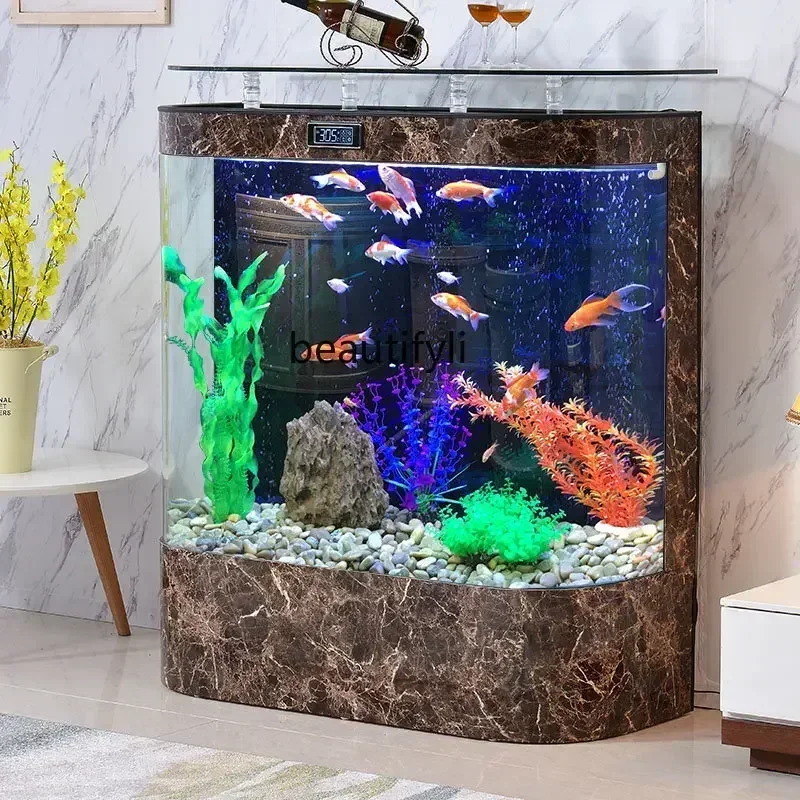 Hallway Living Room with Fish Tank Large Glass Floor Type Dragon Fish Tank Aquarium Change Water