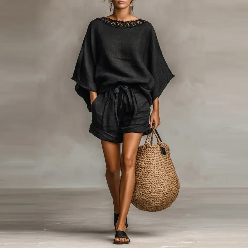 

2026 Spring and Summer New European and American Fashion Simple Pants Set Loose Solid Color Casual Temperament Two-piece Set