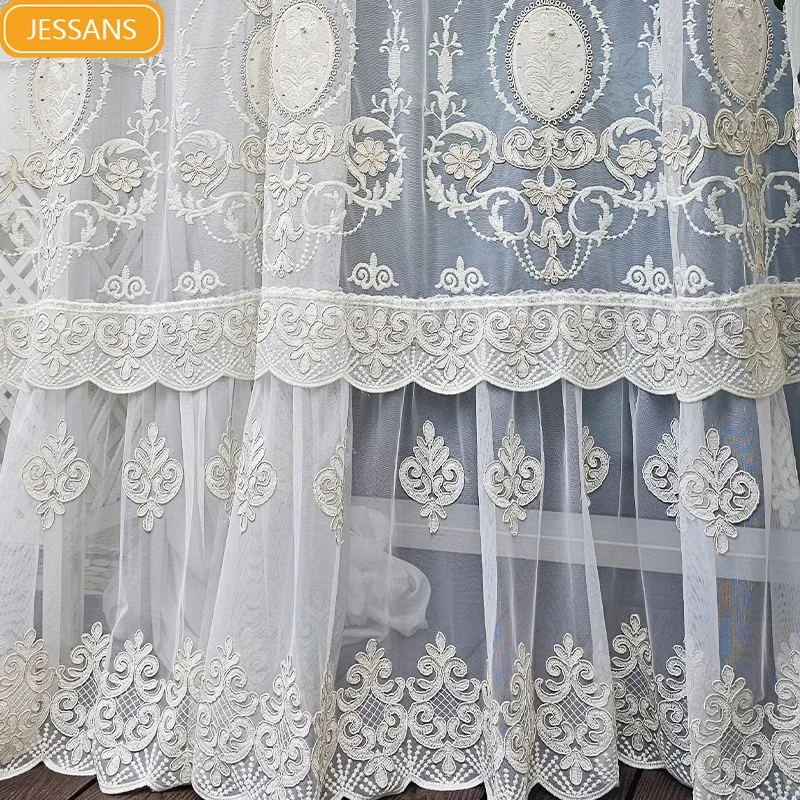 

French Palace Princess Style Luxury Embroidery Gauze Curtains for Bedroom Living Room Villa French Window Customized Finished