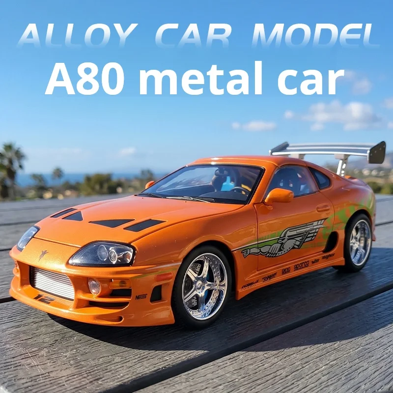1:24 Simulation Fast Furious Racing JDM Supra A80 Diecast Sports Car With 4 Doors Open Light Sound Pull Back Model Collectible