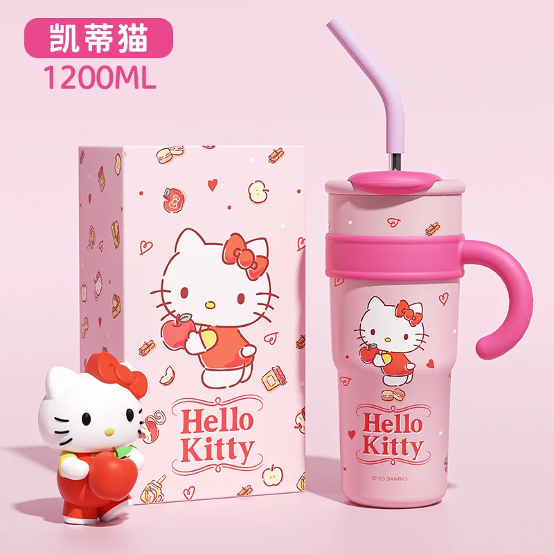 1200Ml New Sanrio 316 Stainless Steel Thermos Cup Hello Kitty Y2K High Appearance Level Big Mac Cute Large Capacity Straw Cup