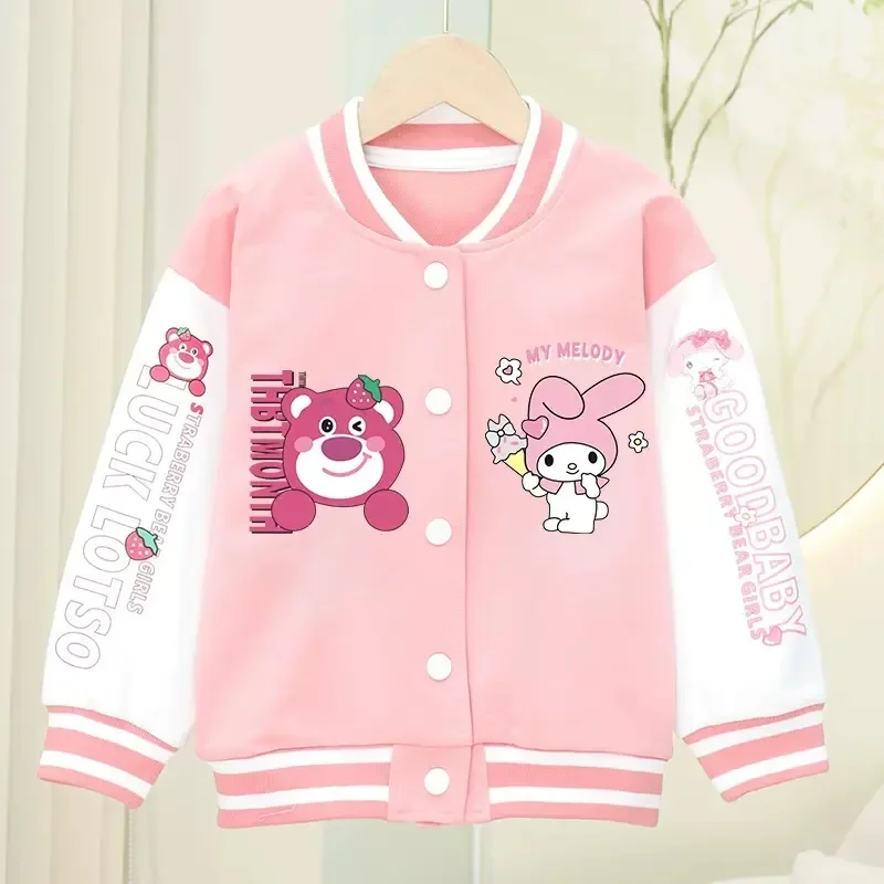 Casaco de Manga Comprida Kawaii para Crianças, My Melody Baseball Jacket, Sanrio Vestuário Presentes, Anime Kuromi Fashion, Bonito, Doce, Primavera, Outono