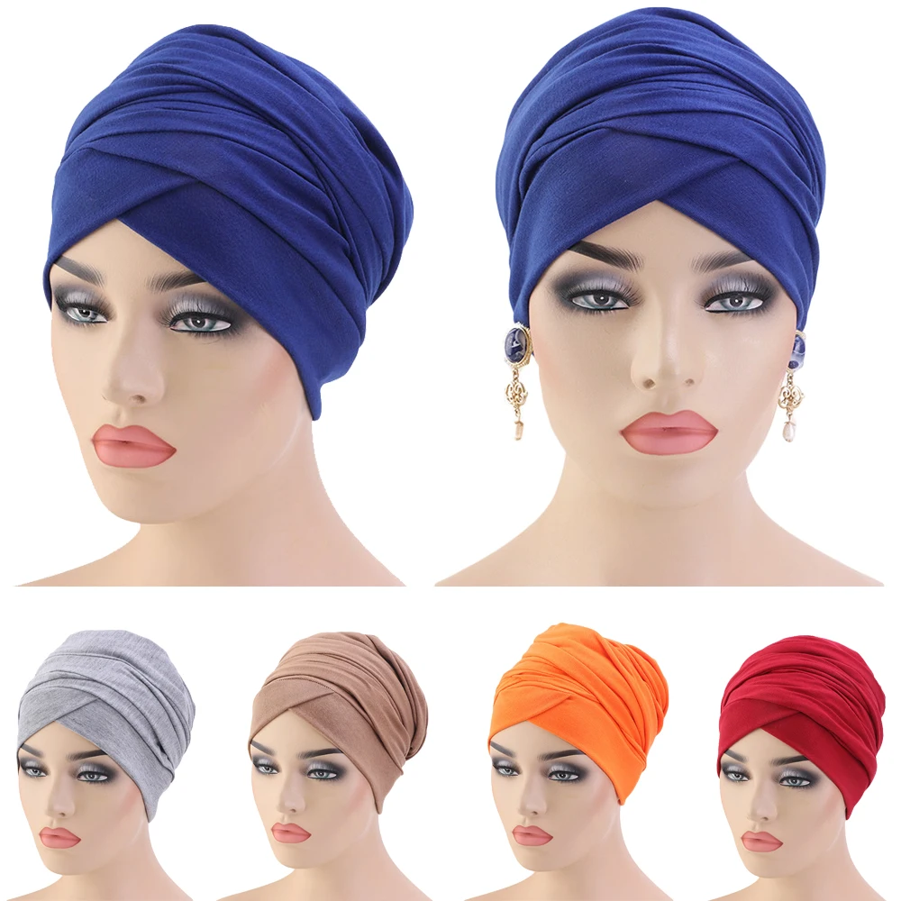 

African Headties Indian Women Long Tail Head Wrap Chemo Cap Scarf Turban Muslim Hijab Headscarf Bonnet Hair Loss Hat Bandanas