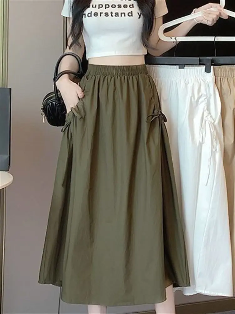 

Artistic High Waist Slim Fit A-Line Skirt Women's Summer Thin Medium Length Elastic Waist Versatile Loose Sle