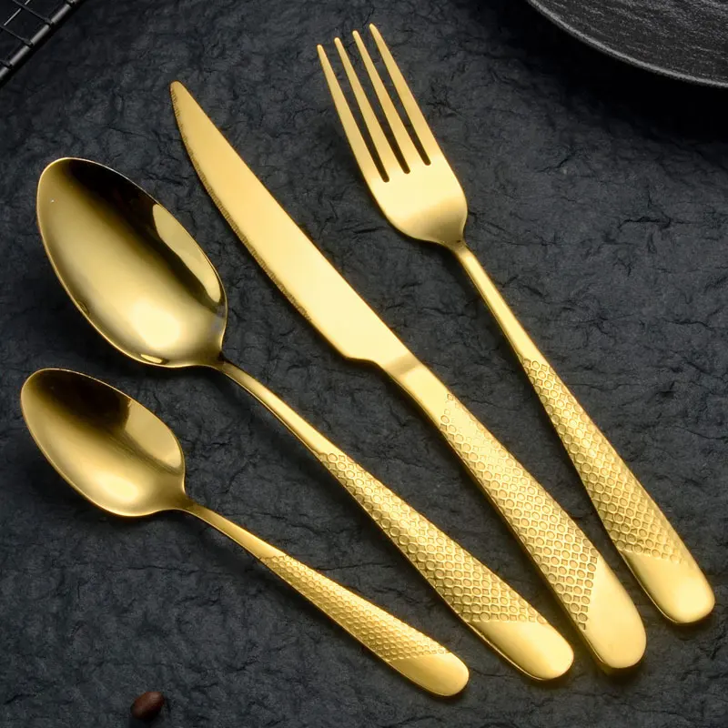 

8/24 Pcs Gold Tableware Sets Stainless Steel Cutlery Knife Tea Coffee Spoon Flatware Dinner Kitchen Dinnerware Dishwasher Safe