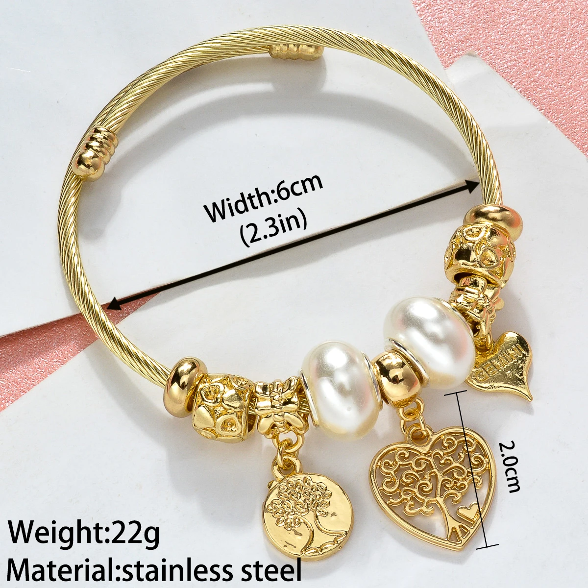 ZEADear Jewelry Pandora Bracelet Gold Color Stainless Steel Cable Wire Bangle Heart Tree of Life Charm For Women Birthday Gifts