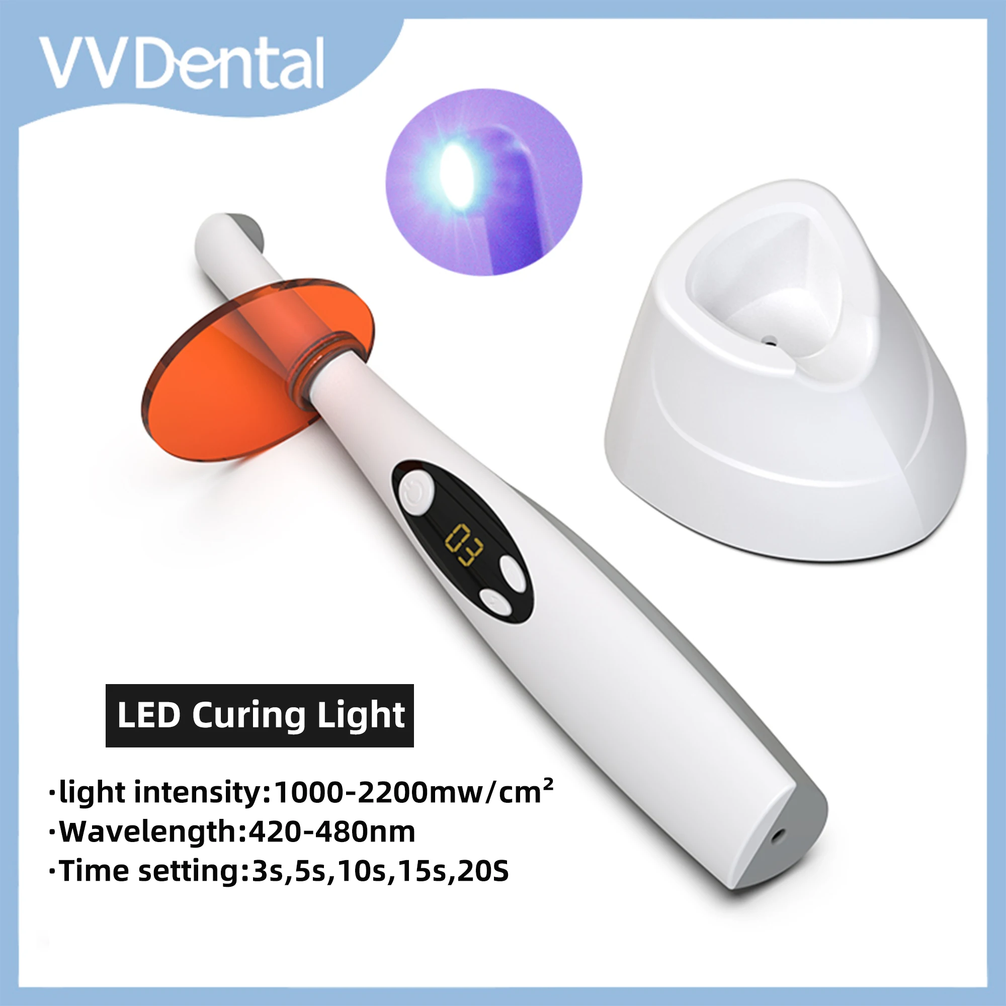 VV Dental Wireless LED Curing Light Photopolymerizer 3Second Curing Lamp Head Resin Cure 1800-2200mw/cm² Dentistry Equipment