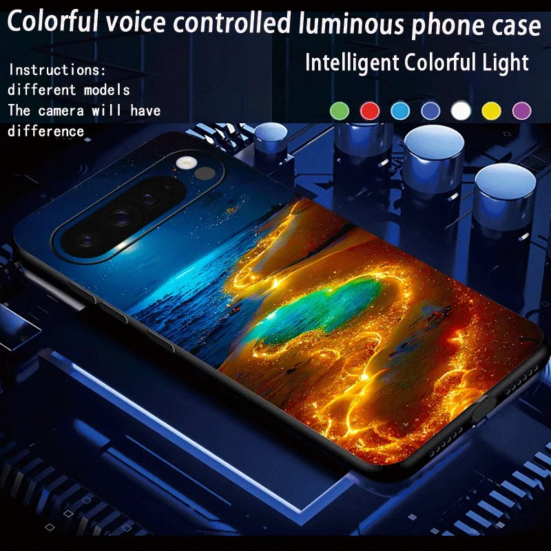 

Lucky Golden Beach Voice Control LED Phone Cover For Google Pixel 10 9 Pro XL 8 6A 7 Pro 6a 9a 8a 7a Luminous landscape Case