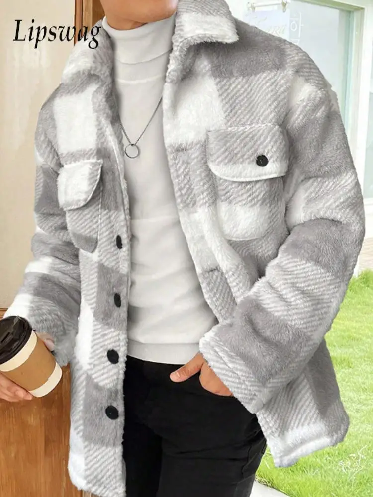 

Уличная мужская флисовая куртка, пальто, осень-зима 202, теплые уютные пушистые флисовые пальто для мужчин, уличные повседневные клетчатые куртки