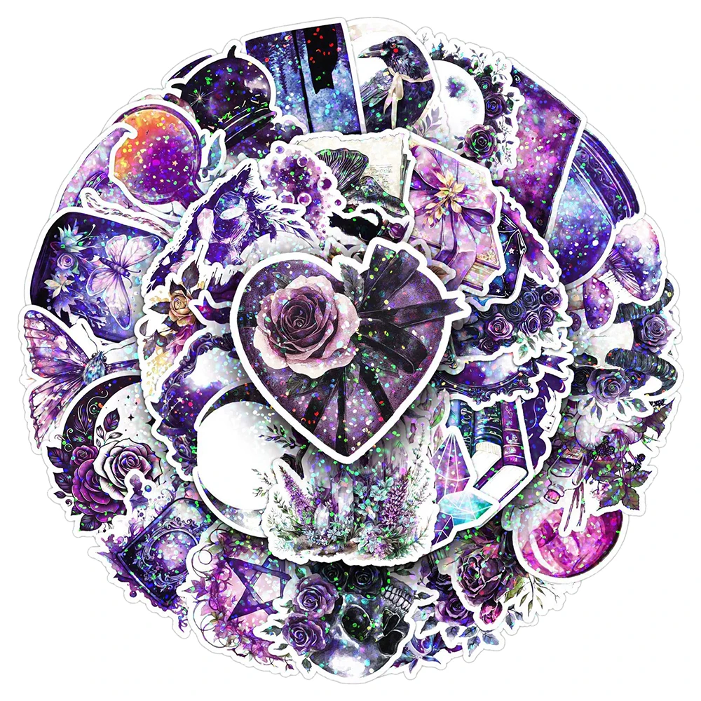 

10/30/50pcs Laser Cool Magic Witch Skull Stickers Gothic Graffiti Decals for Scrapbook Phone Suitcase Car Waterproof Sticker Toy