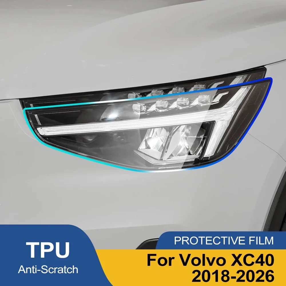For Volvo XC40 2018-2026 High-Gloss Smoke Black Pre-Cut TPU Car Headlight Protection Film PPF Kit Anti-Scratch Vinyl Wrap Cover view 2