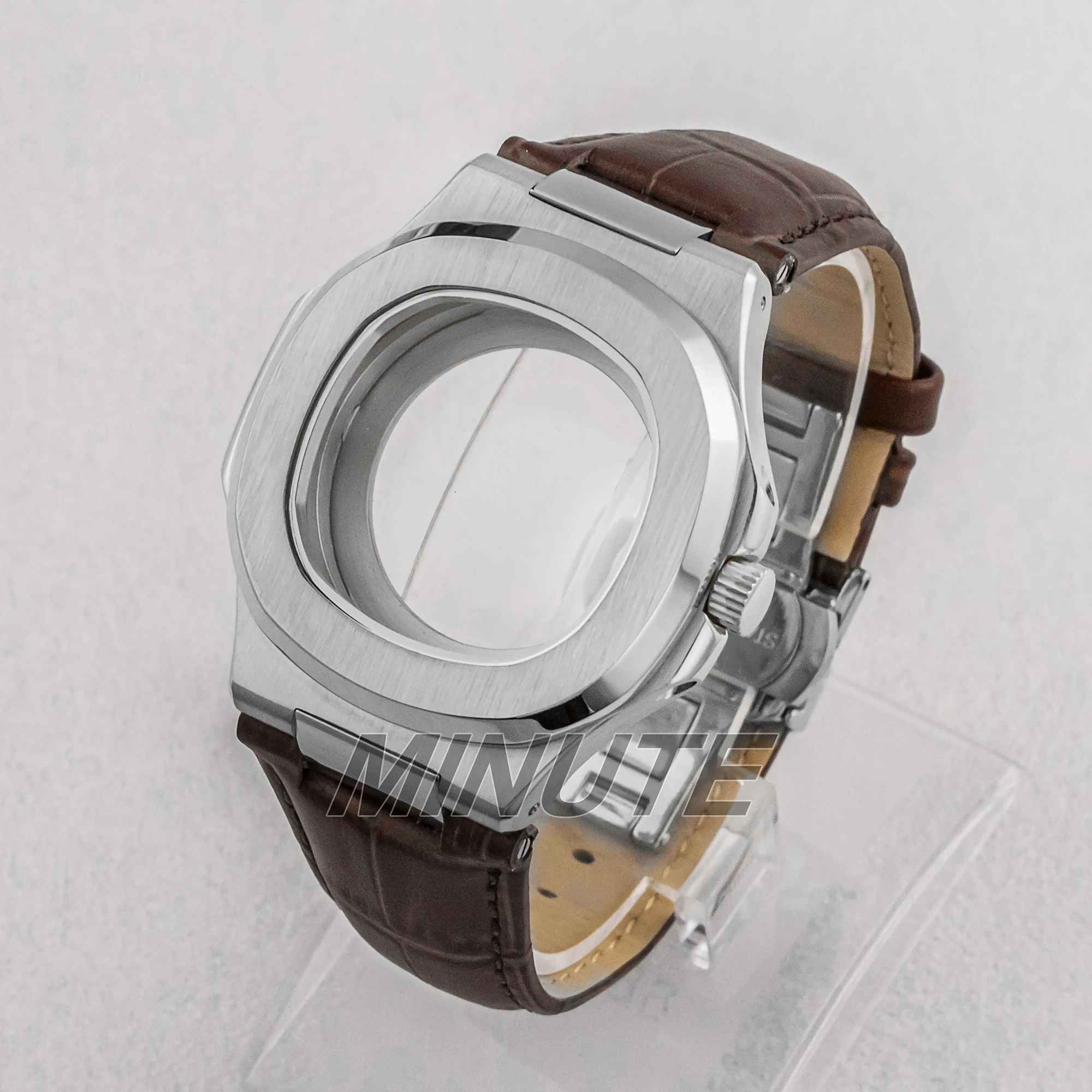 

41mm Men's Watch Mod Parts: Stainless Steel Case Leather Band 10ATM Waterproof Compatible with Nautilus NH35/NH36/NH38 Movements