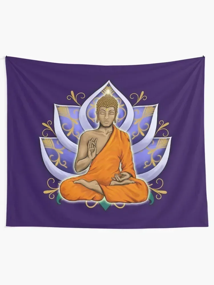 Abhaya Mudra Buddha with Violet Lotus Flower Tapestry Decoration Home Decoration For Bedroom Tapestry