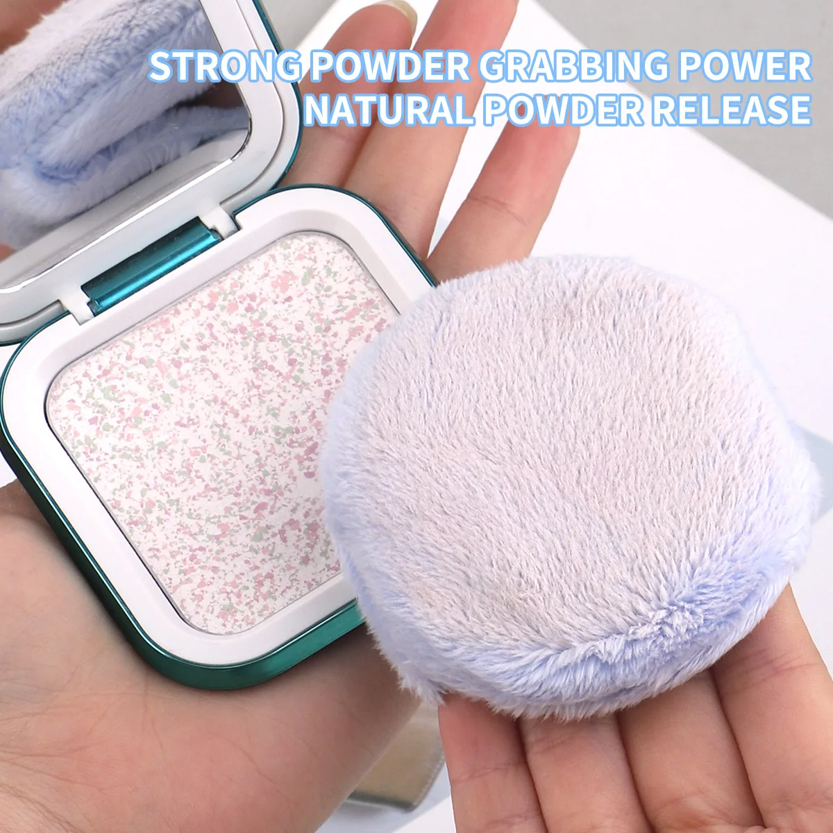 1PC blue makeup velvet puff+storage box, suitable for loose powder, powder products, portable storage box for easy storage