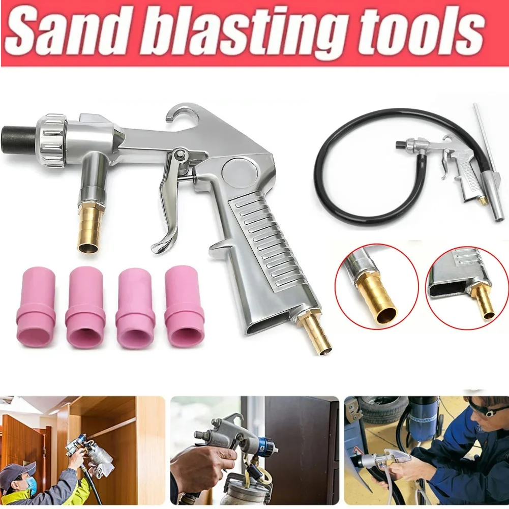 Sandblaster Feed Blast Spray Gun Pneumatic Sandblasting Glass Rust Removal  Abrasive Tools With 4 Ceramic Nozzle Tip Kit